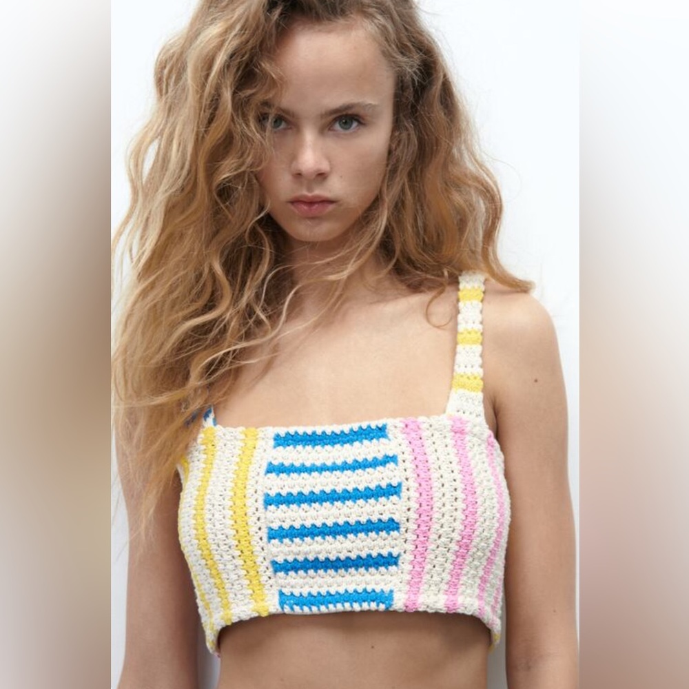 Striped Crochet Cropped Tank